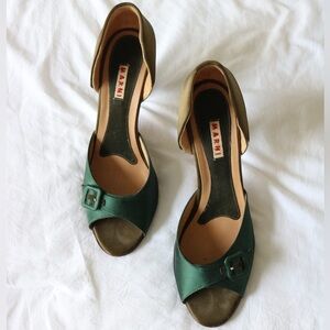 Marni Two-Tone Green and Tan Satin formal Heels